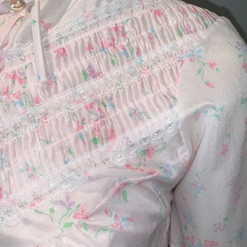 Vintage RIKKI New York Two‎ Piece Cotton Robe and Nightgown Set Size Small